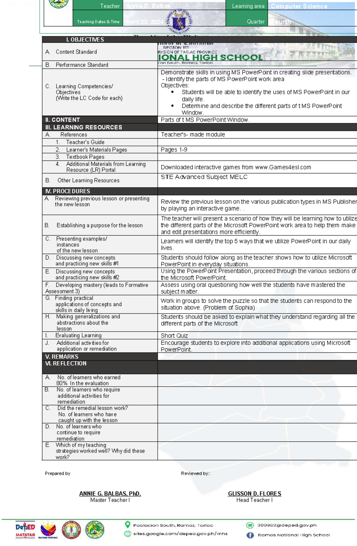 DLP CO: Daily Lesson Plan for K to 12 Computer Science - Studocu