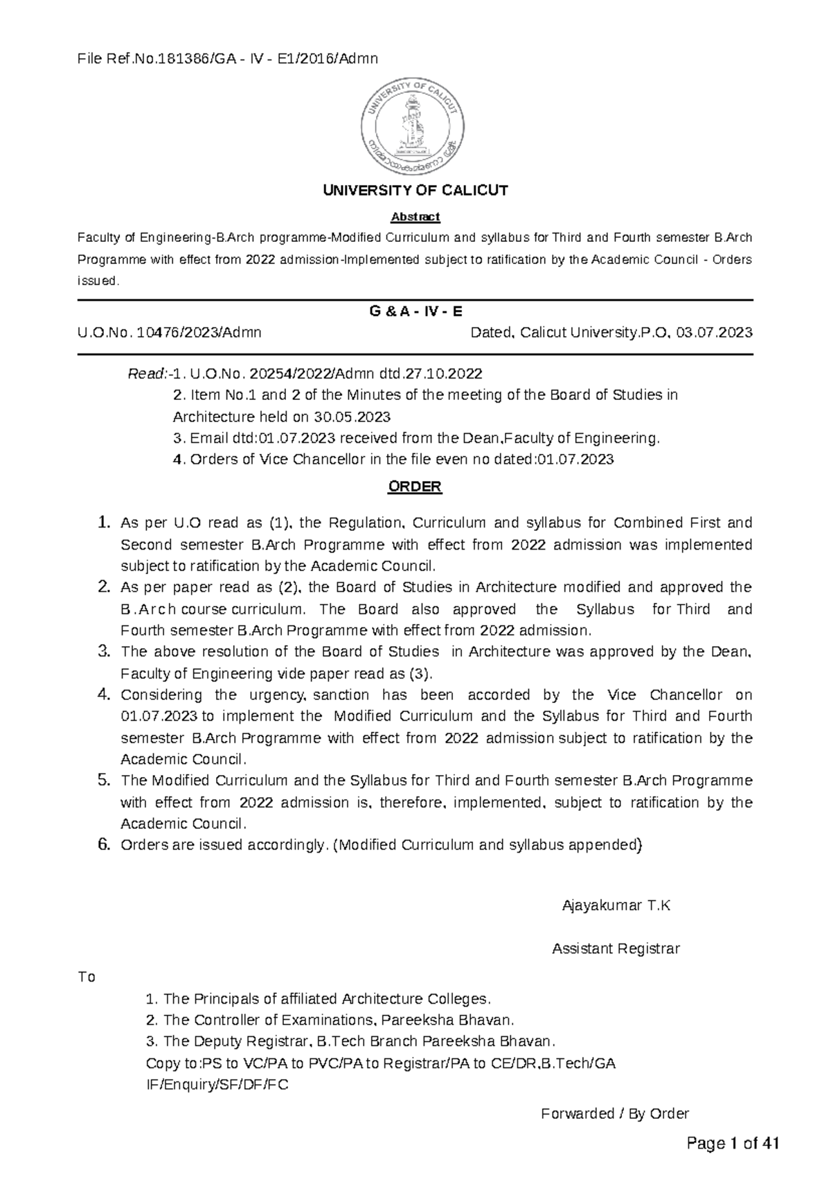S3 syllabus - U.O. 10476/2023/Admn Dated, Calicut University.P, 03 ...