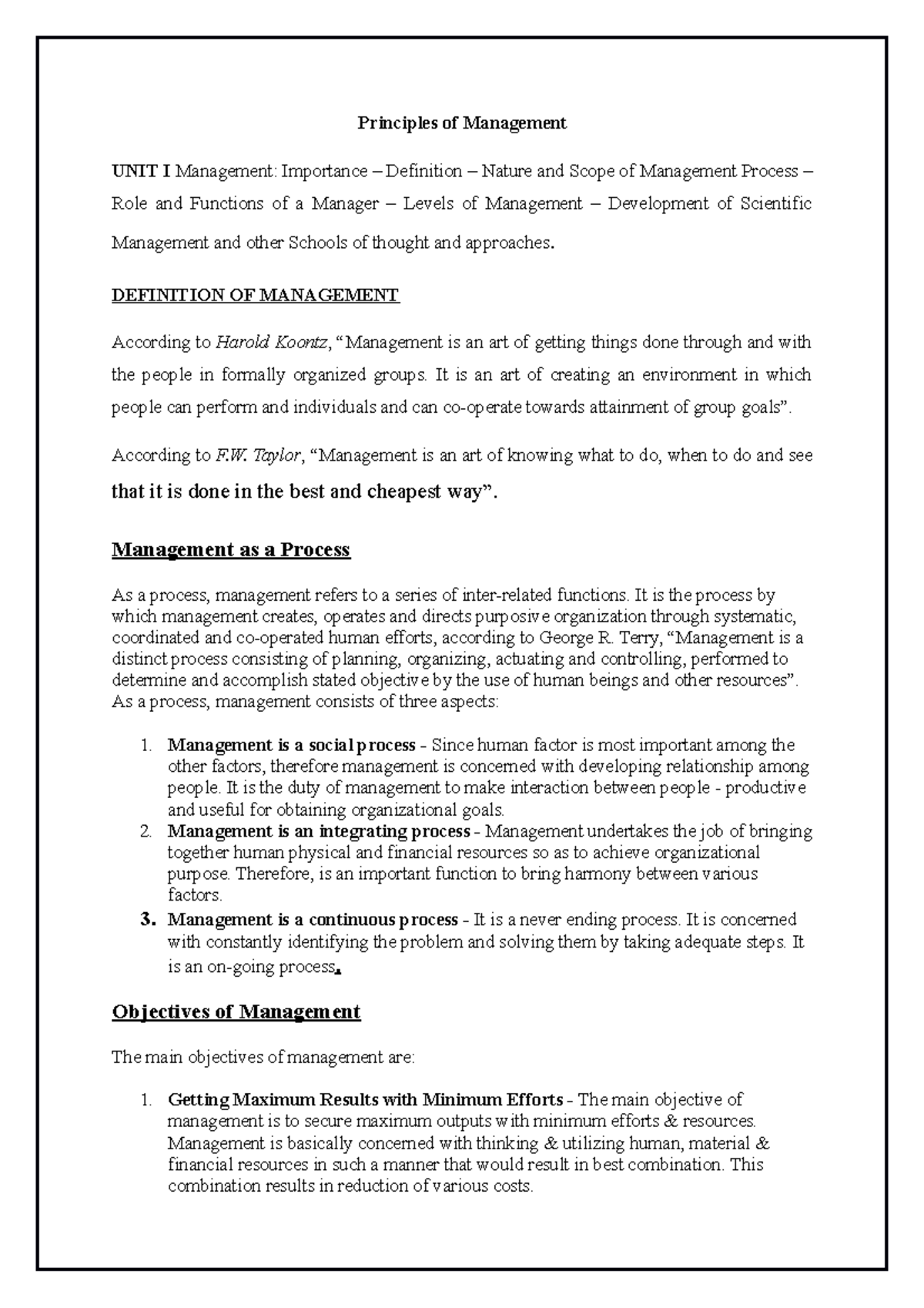 POM 101: Management Principles Unit I Overview and Key Concepts - Studocu