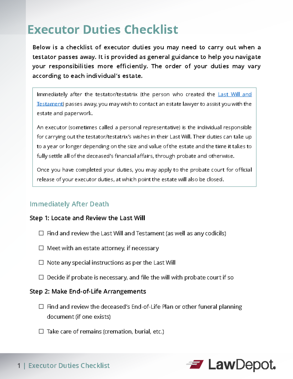 Executor Duties Checklist: Essential Steps for Estate Management - Studocu
