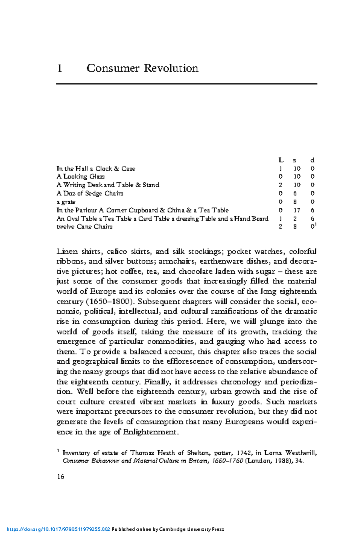 Consumer Revolution in the Eighteenth Century: Insights from Chapter 1 ...