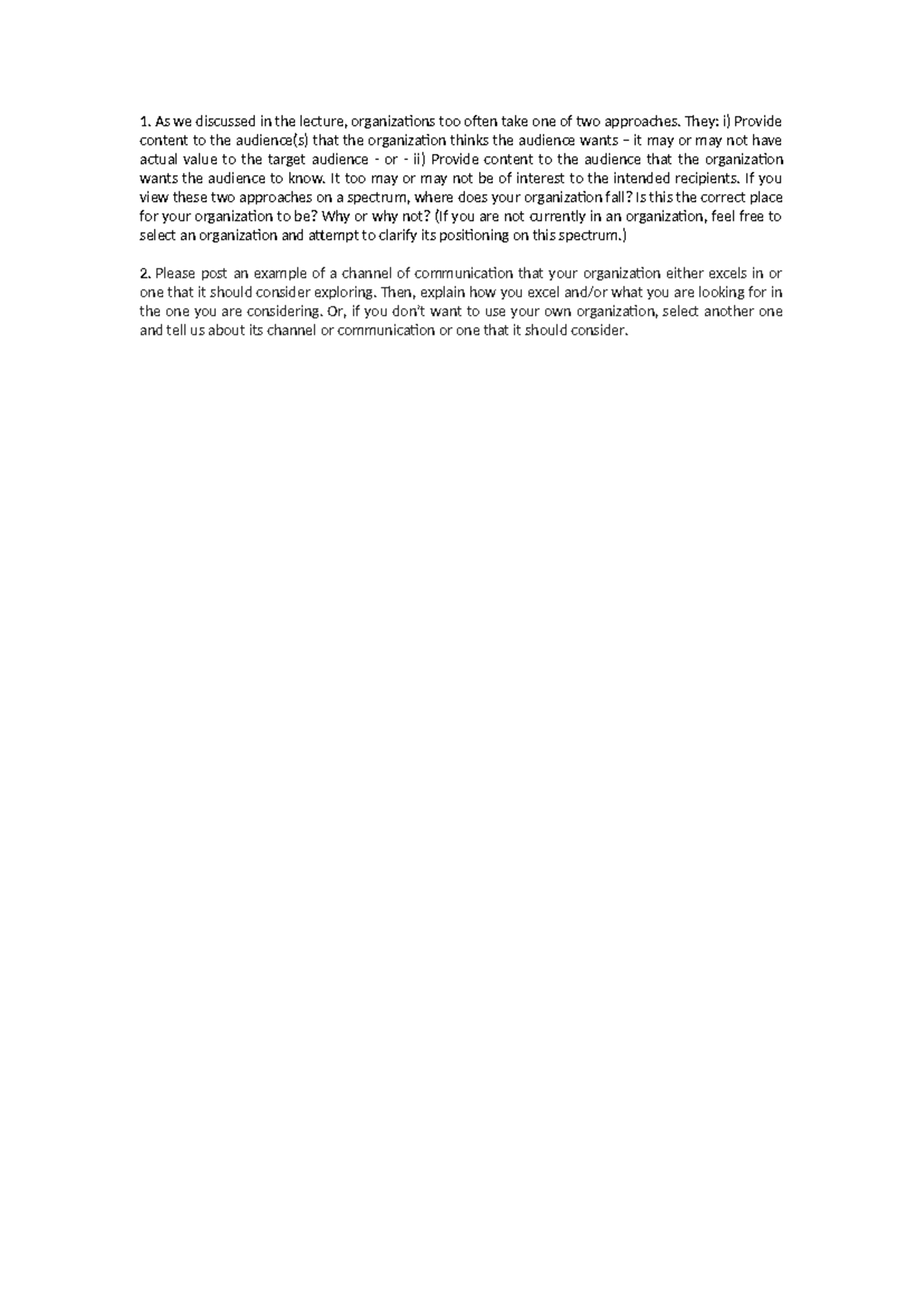 Discussion Prompt - Org Communication Strategies (Course Code) - Studocu