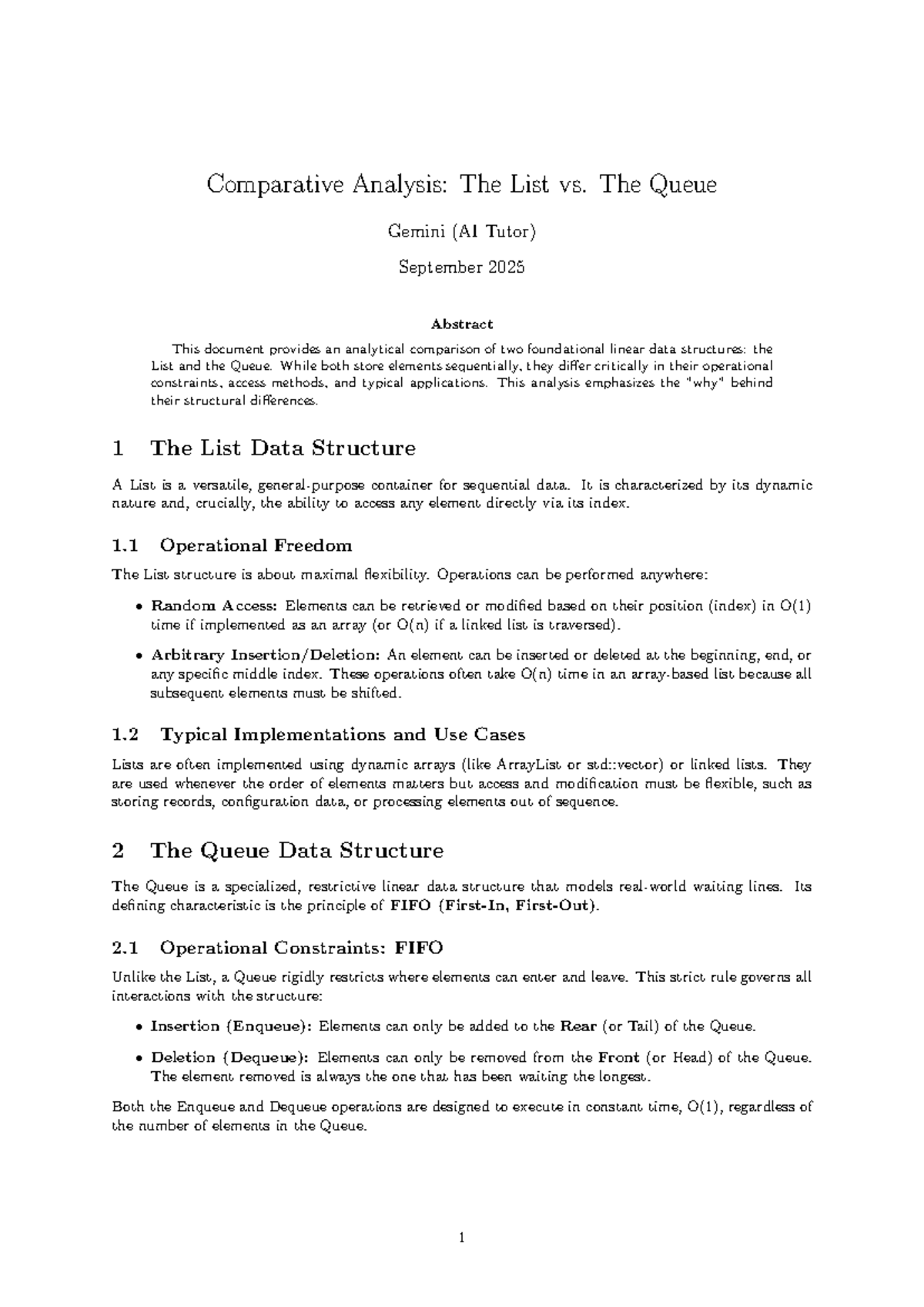 Comparative Analysis of List vs. Queue: A Study in Data Structures ...