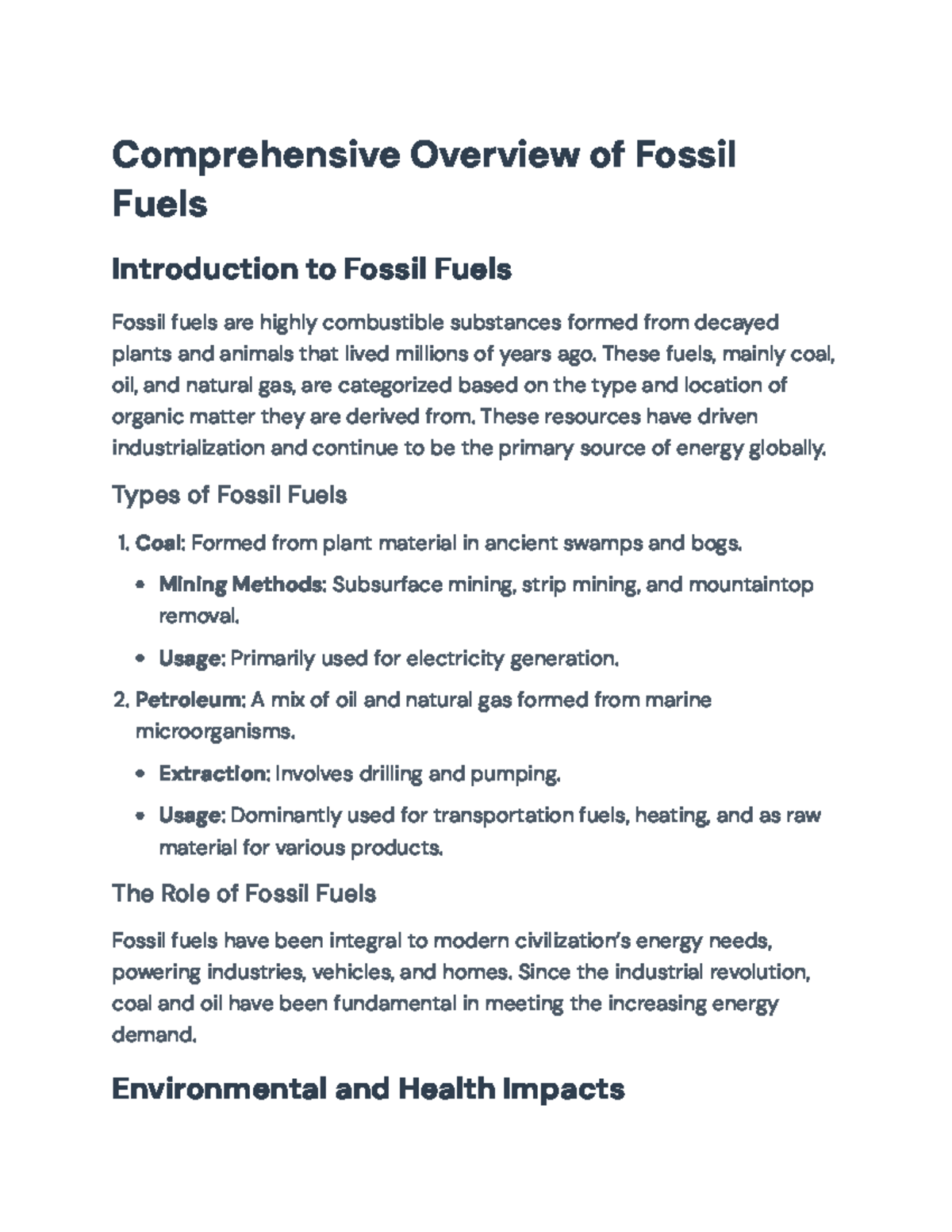 Comprehensive Overview of Fossil Fuels and Their Environmental Impact ...