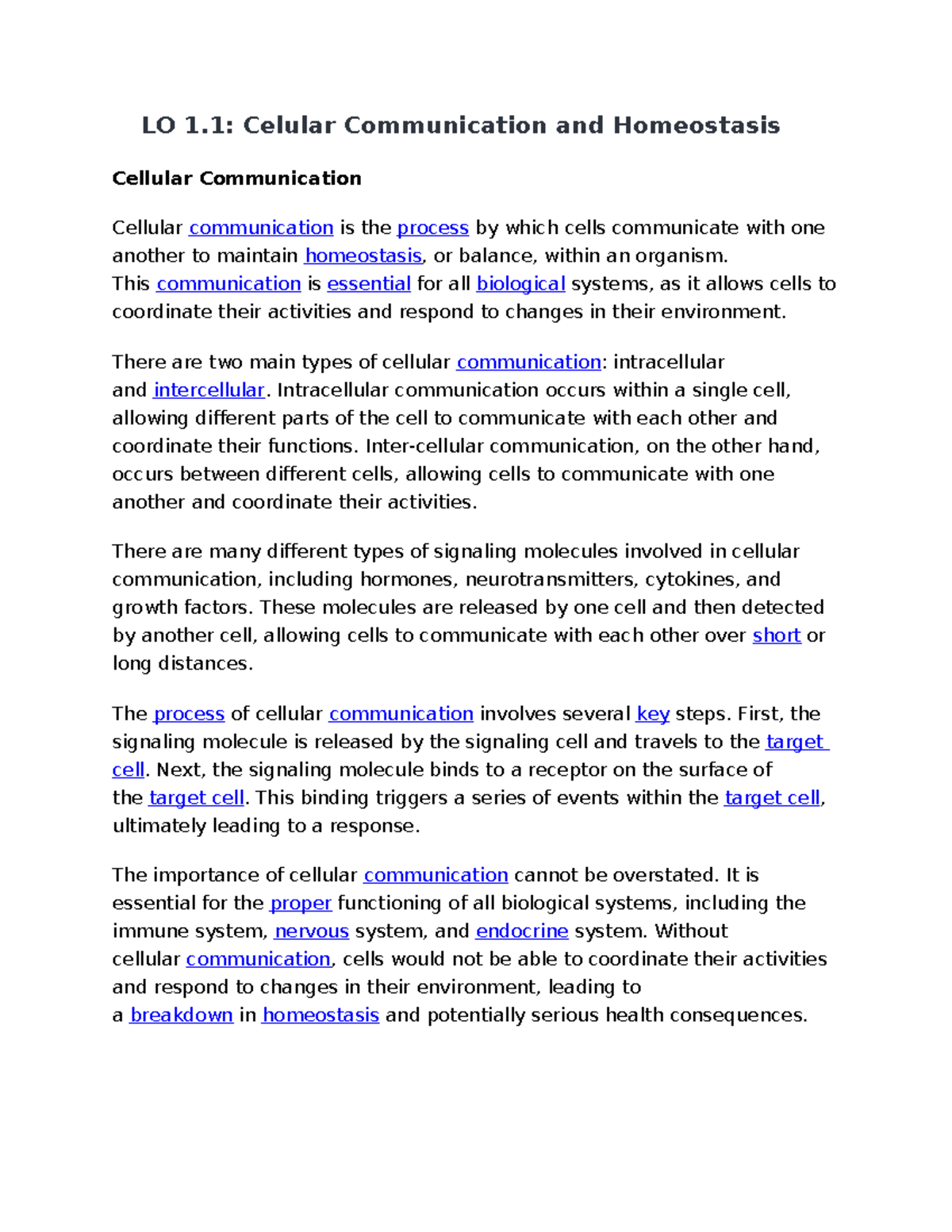 Bio 202 - Comprehensive Cerego Notes on Cellular Communication ...