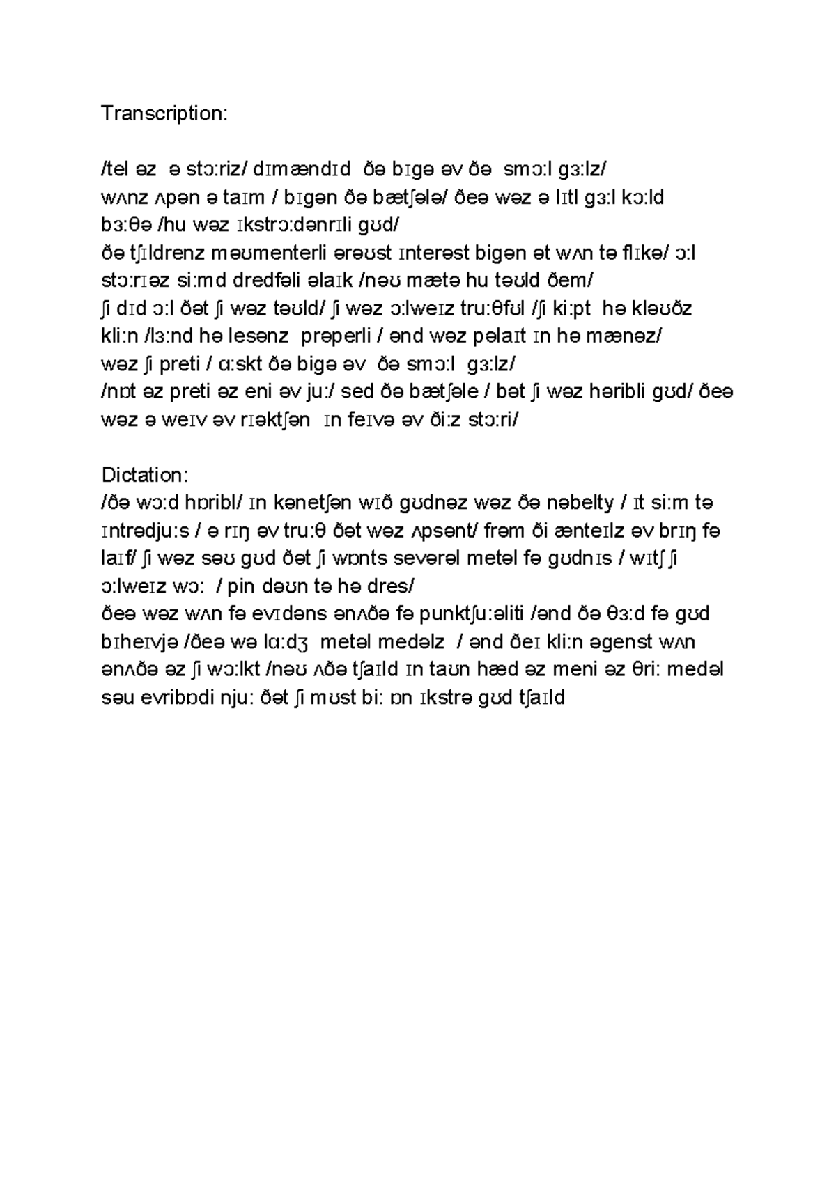 Transcription Assignment 16: Analyzing Childhood Stories - Studocu