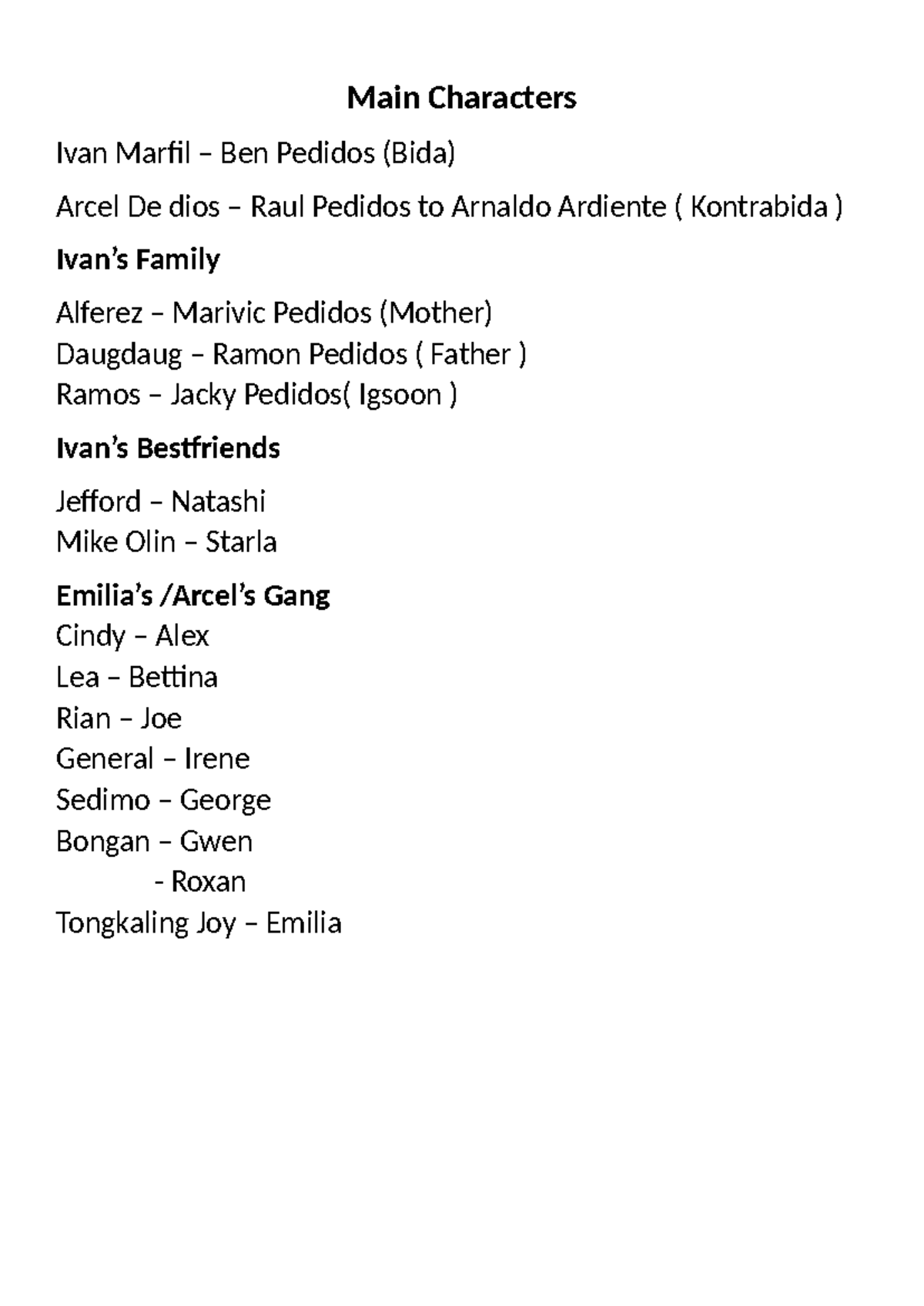Theater Drama Script: Main Characters and Scenes Overview - Studocu