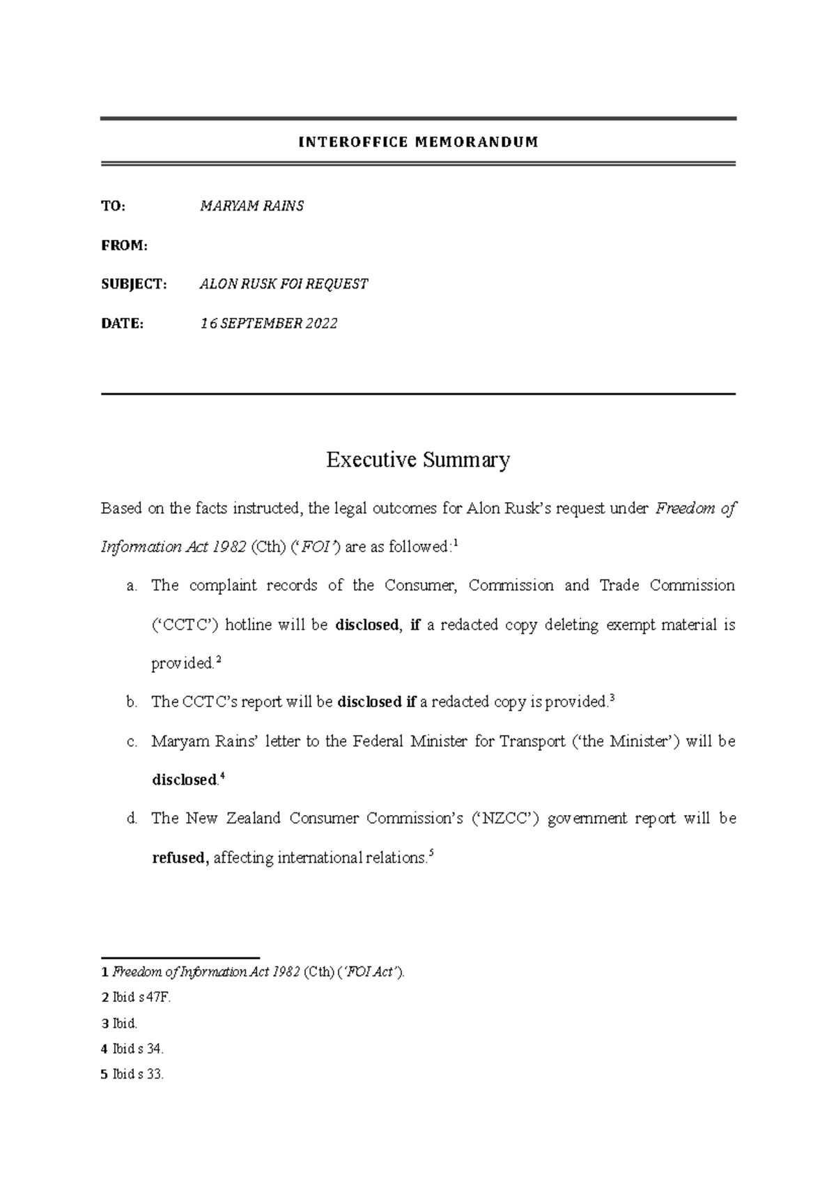 Internal Memorandum - This assignment received a credit. - INTEROFFICE ...