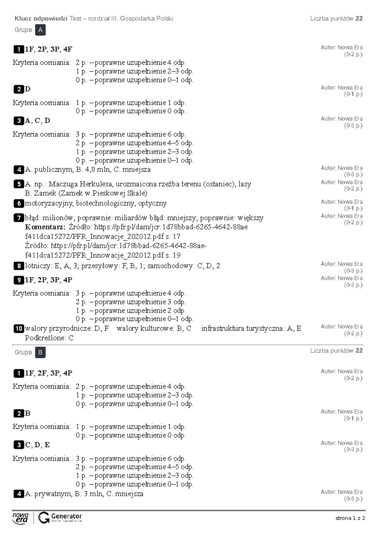2 Gimnazjum Gospodarka Polski Sprawdzian