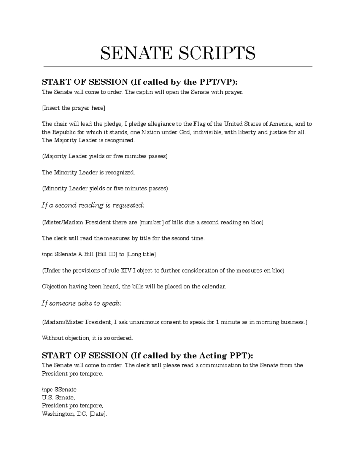 CR Senate Scripts - Procedures and Guidelines for Senate Sessions - Studocu