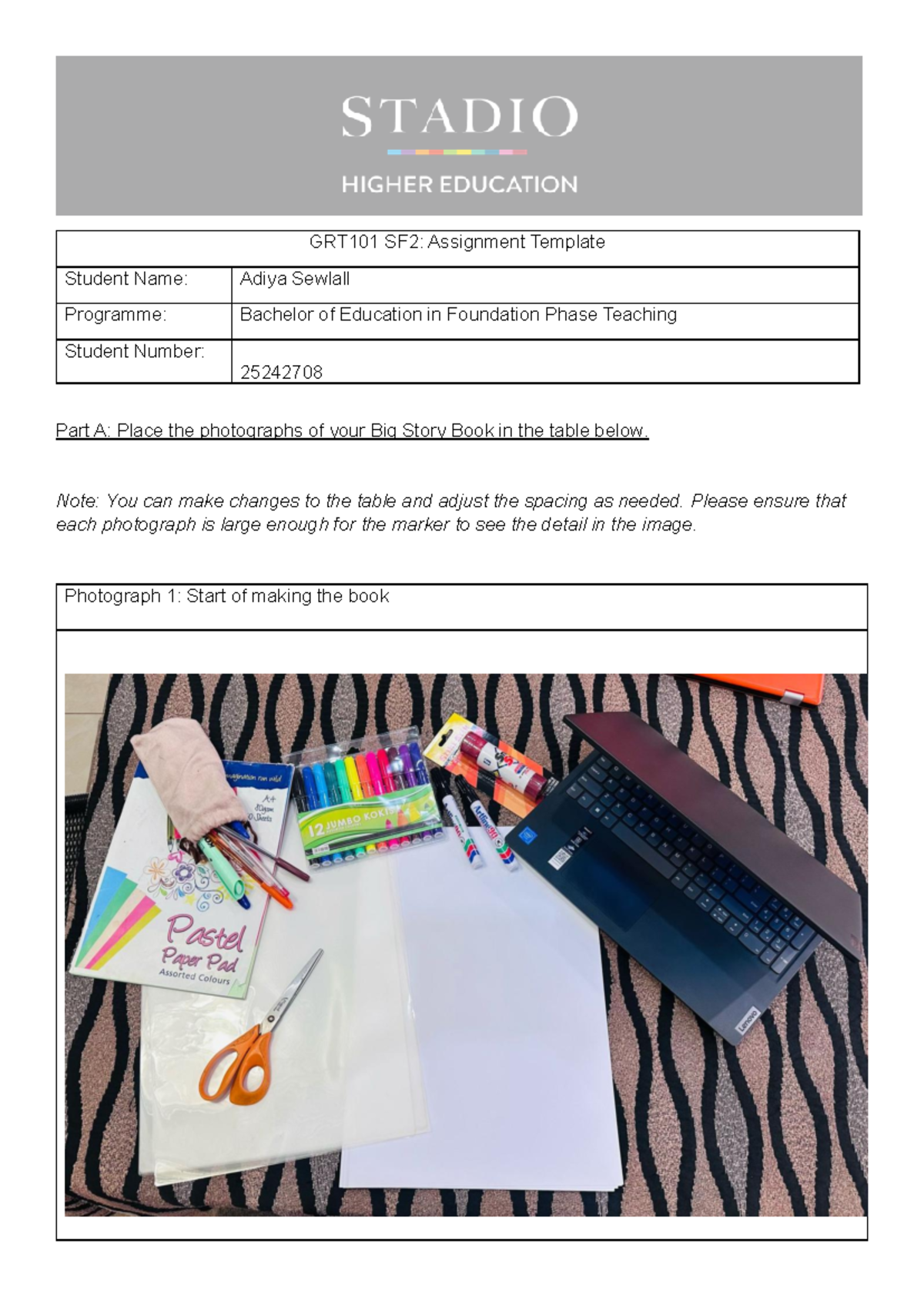 GRT101 SF2: Big Story Book Assignment Template by Adiya Sewlall - Studocu