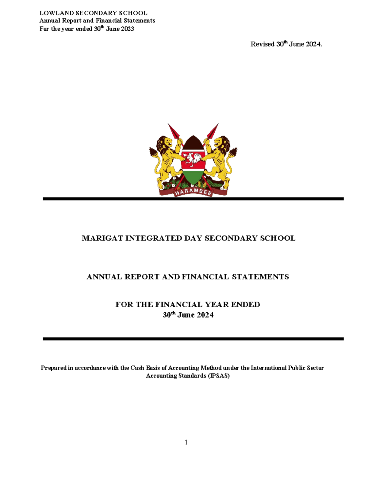 LOWLAND & MARIGAT INTEGRATED DAY SEC. SCHOOL Annual Report FY 2023-2024 ...