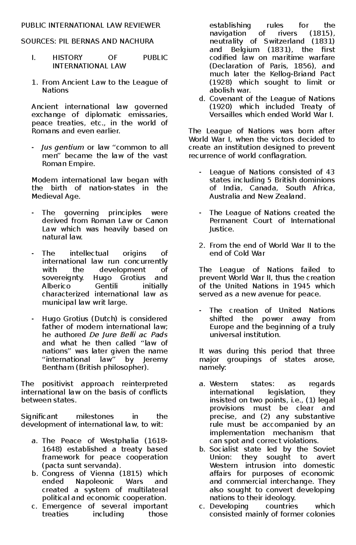 PIL 101: Comprehensive Review of Public International Law - Studocu