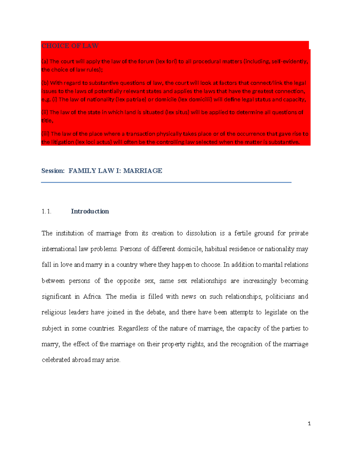 FAM LAW I: Conflict of Laws in Marriage Validity Issues - Studocu