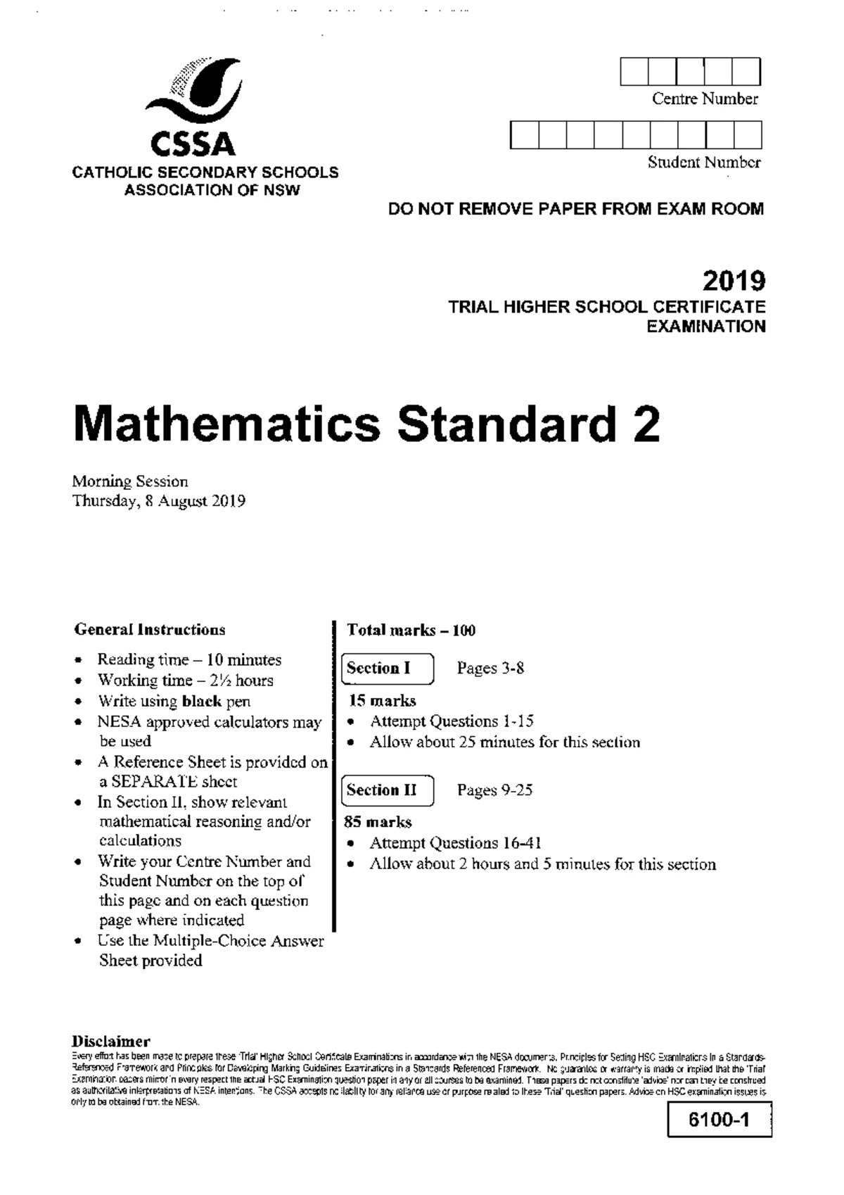 2020 HSC Trial Exam Mathematics Standard 2 - CSSA - Studocu