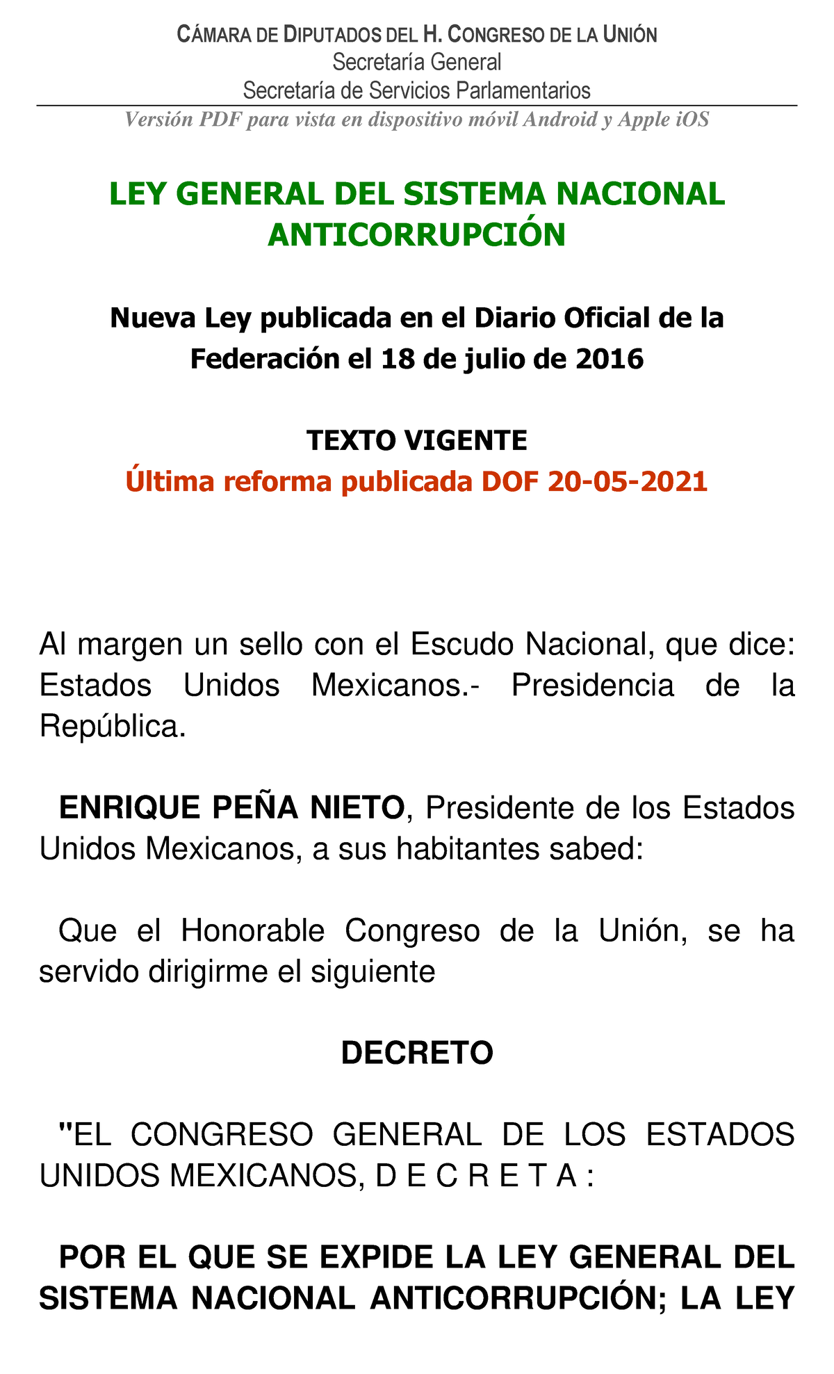 Ley General del Sistema Nacional Anticorrupción - Texto Vigente - Studocu