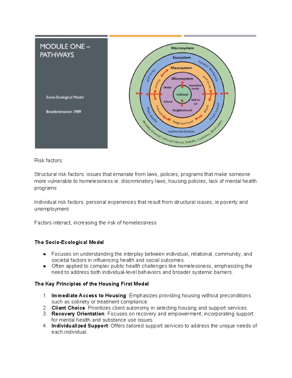 908 Week 1 LEC - Understanding Risk Factors & Housing First Model - Studocu