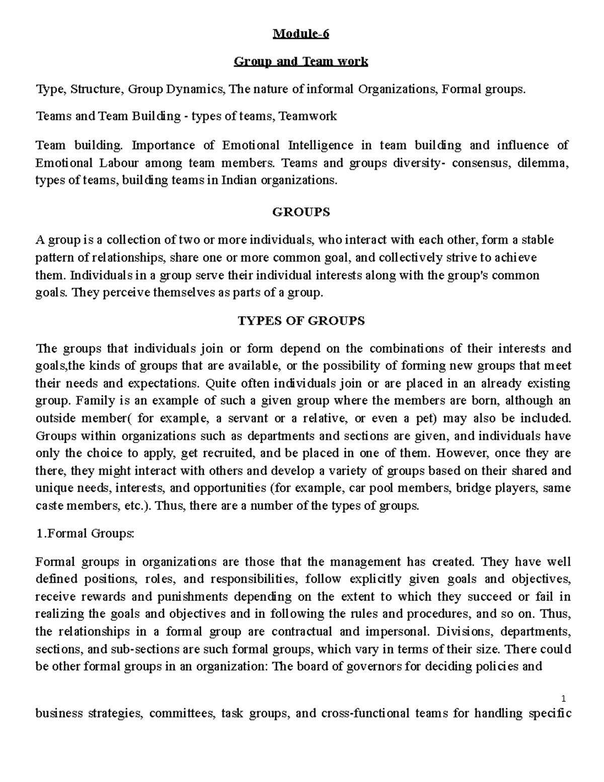 Group and Teamwork - Psychology - MG University - Studocu