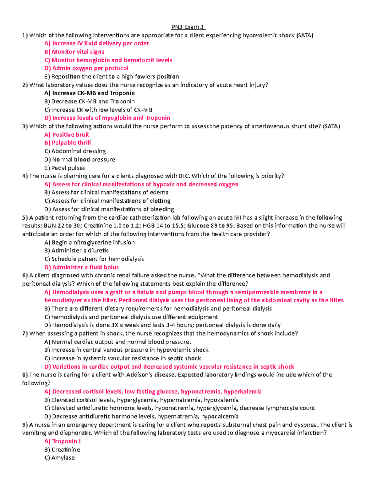 PN3 Exam 3 - Key Review Questions for Nursing Assessments - Studocu