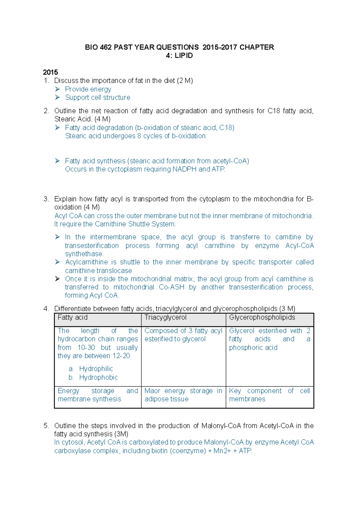 BIO 462 PAST YEAR Chapter 4 - BIO 462 PAST YEAR QUESTIONS 2015-2017 ...