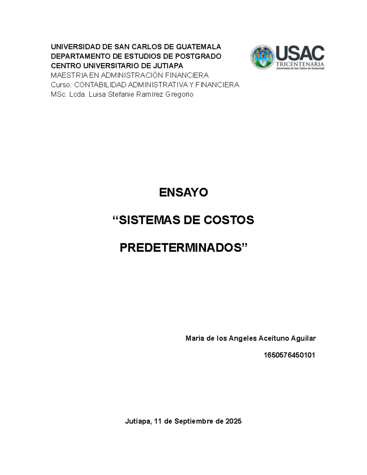 Ensayo sobre Sistemas de Costos Predeterminados en Contabilidad ...