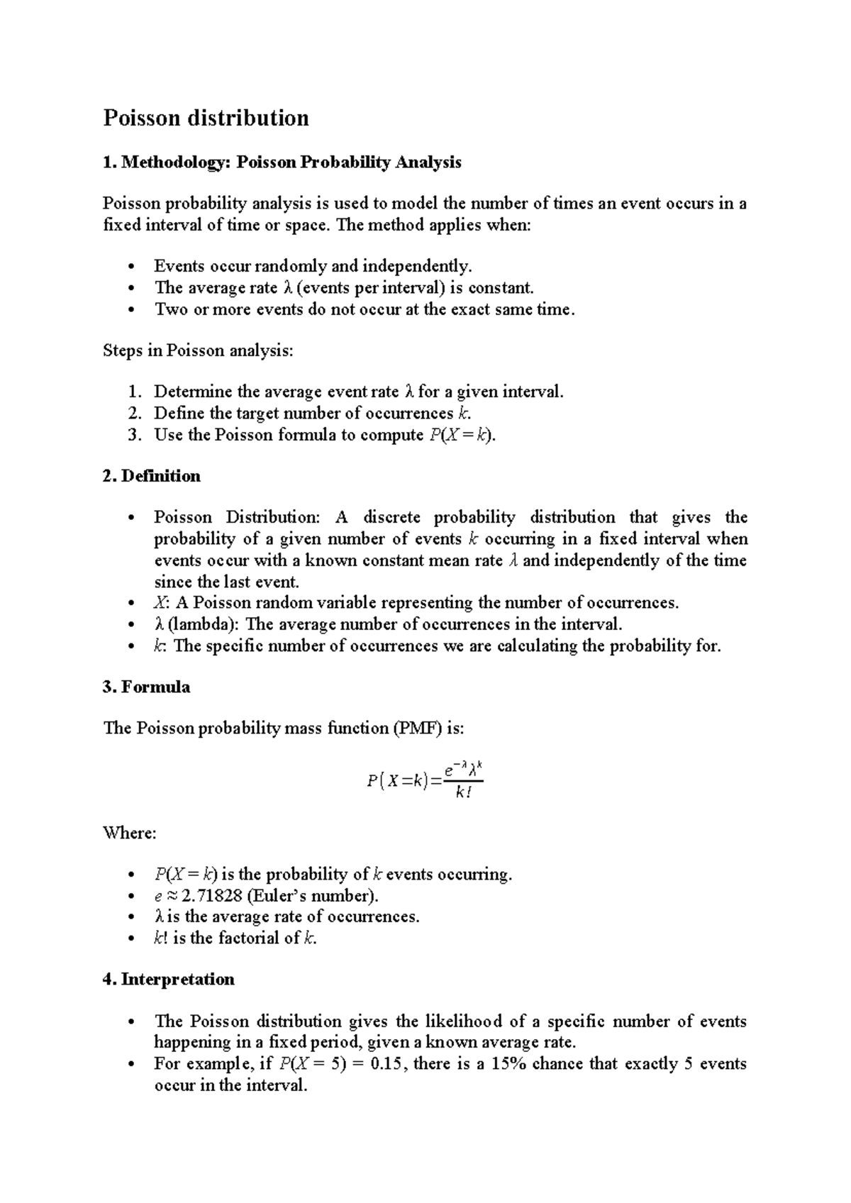 Poisson Distribution Methodology and Analysis Guide - Studocu