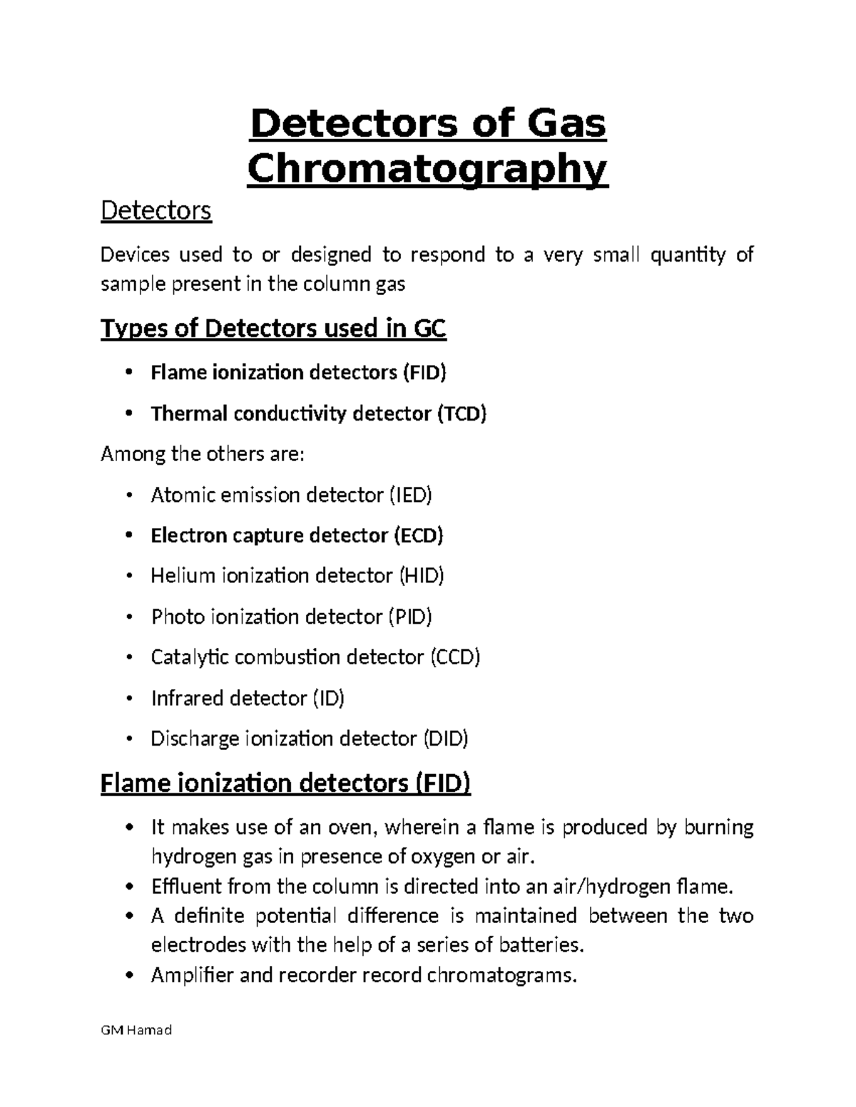 Detectors in Gas Chromatography: Types and Functions - Studocu