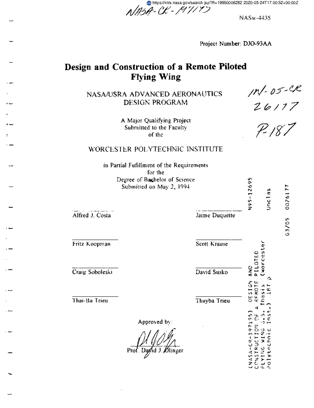 Project Design and Construction of a Remote Flying Wing (ADVANCED ...