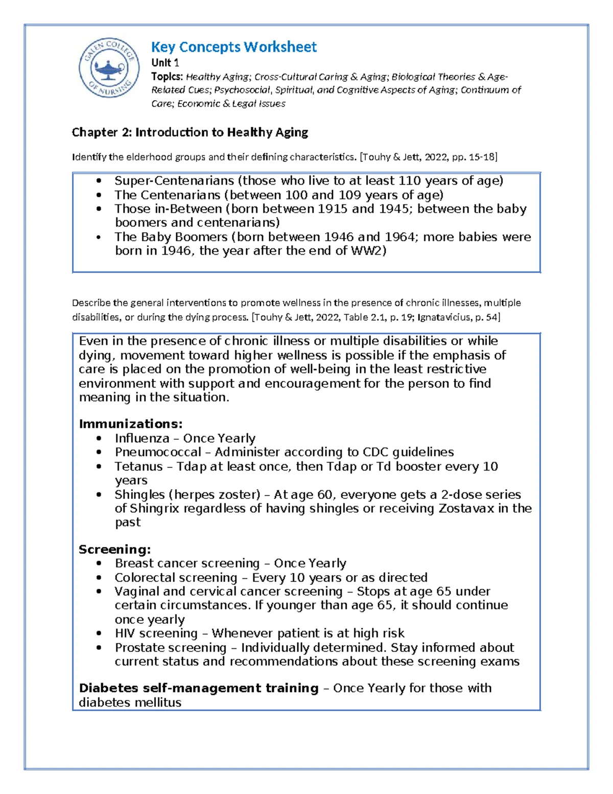 Unit 6 Key Concepts Worksheet: Metabolic Disorders & Diabetes - Studocu