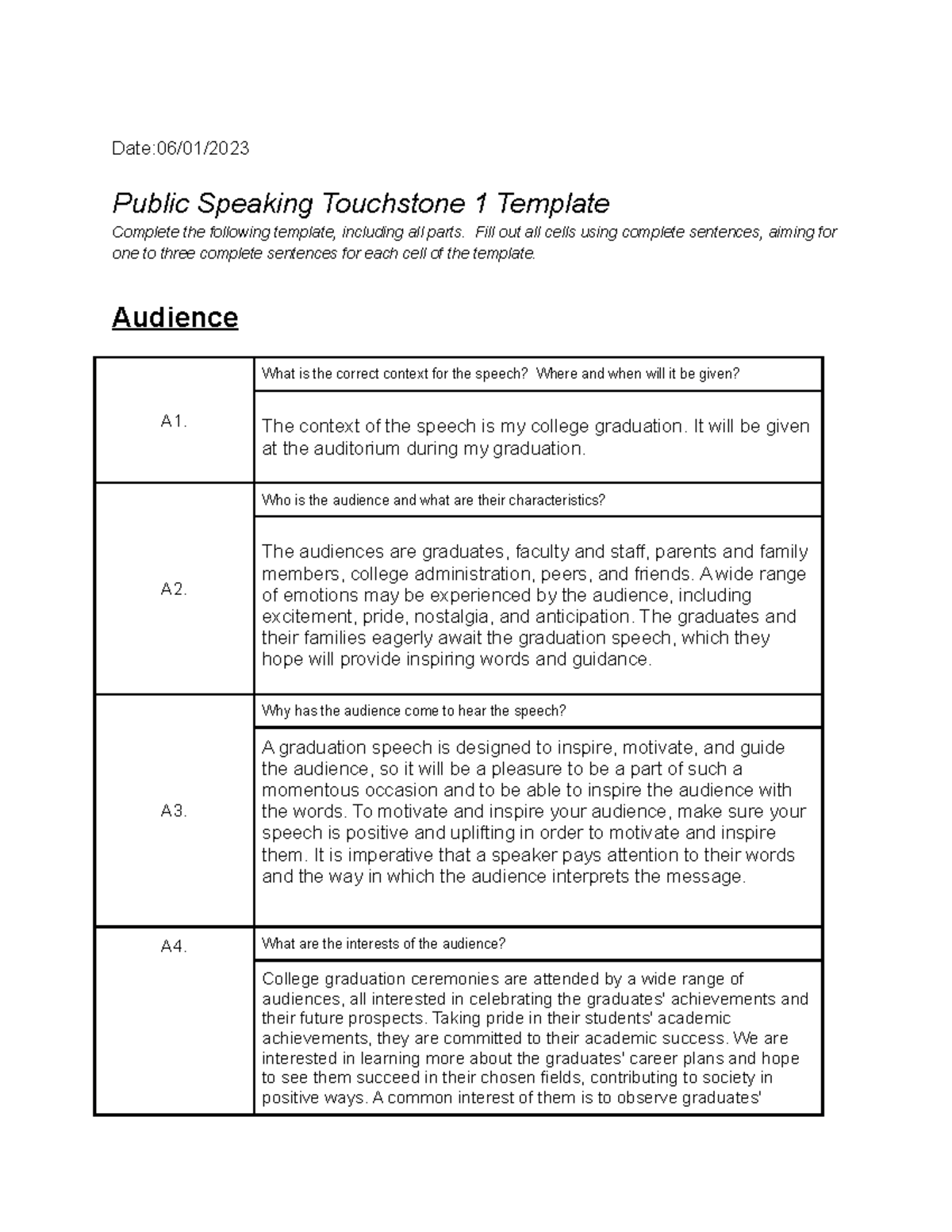 Public Speaking Touchstone 1 Graduation Speech Template - Studocu