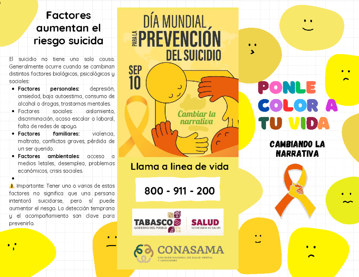 Folleto Tríptico: Prevención del Suicidio y Factores de Riesgo - Studocu