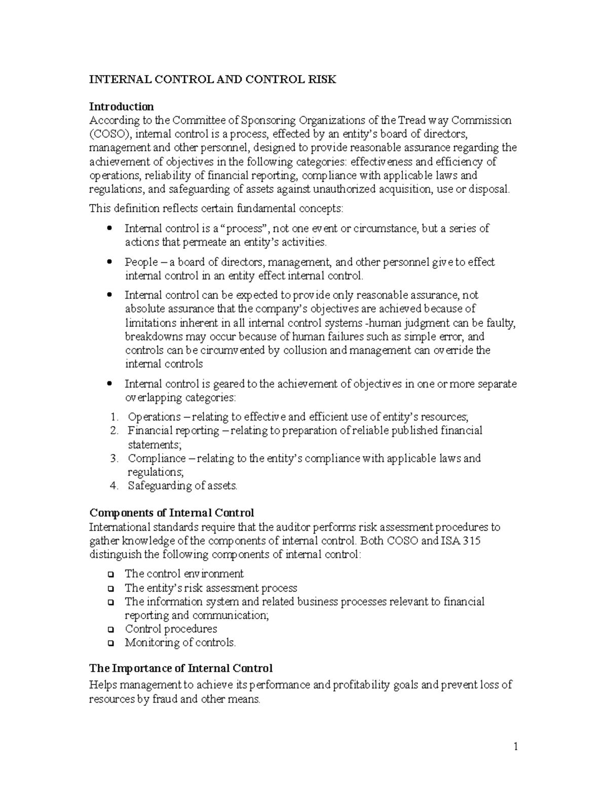 Chp 6 Internal Control And Control Risk Internal Control And Control