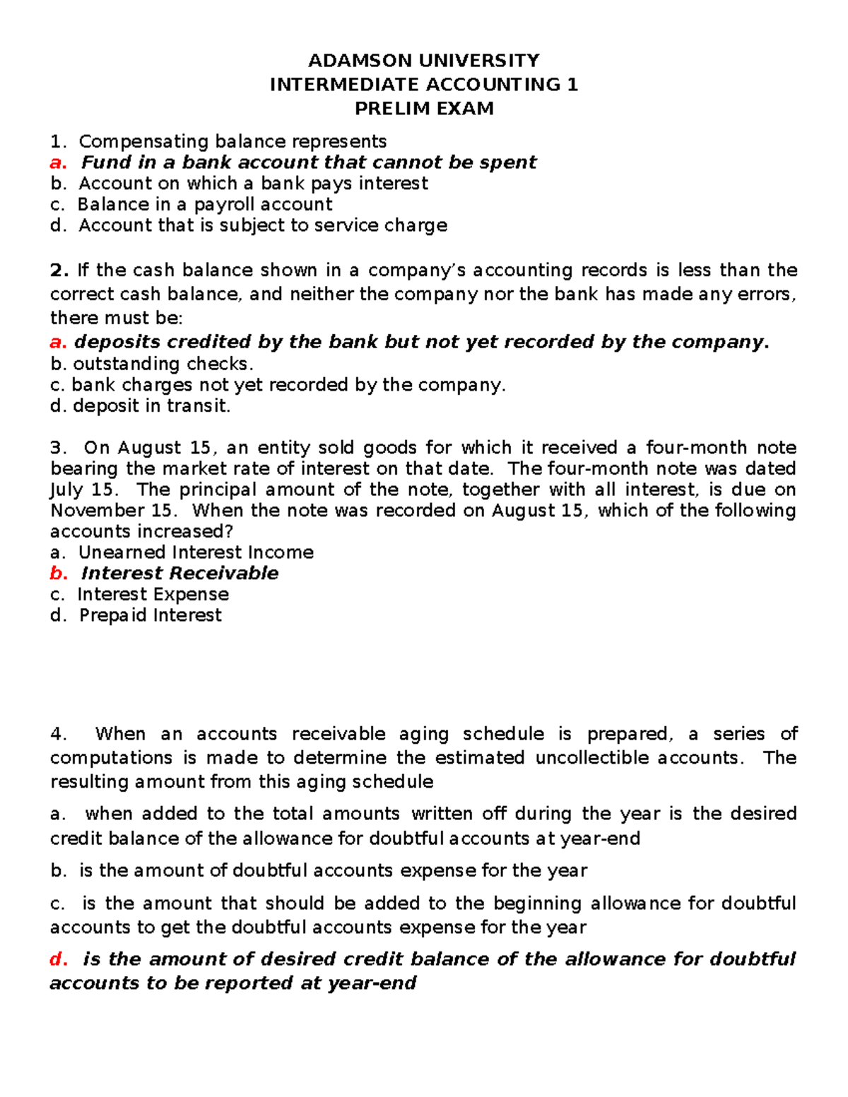 (01B) Intermediate Accounting 1 Prelim Exam 2 Answer KEY - Studocu