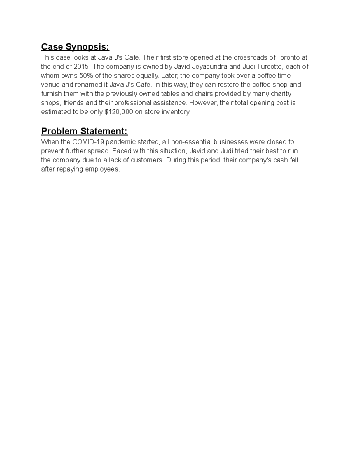 Case Study Analysis: Java J's Cafe Business Challenges and Strategies ...