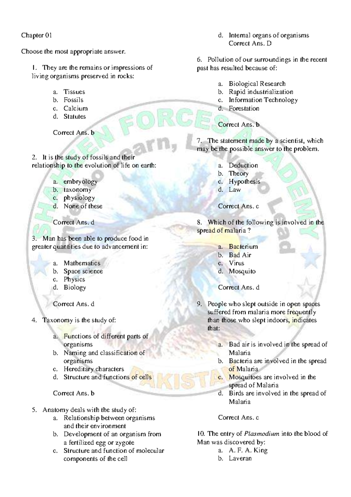 Biology 101: Chapter 1 & 2 - Internal Organs & Cell Structure Quiz ...