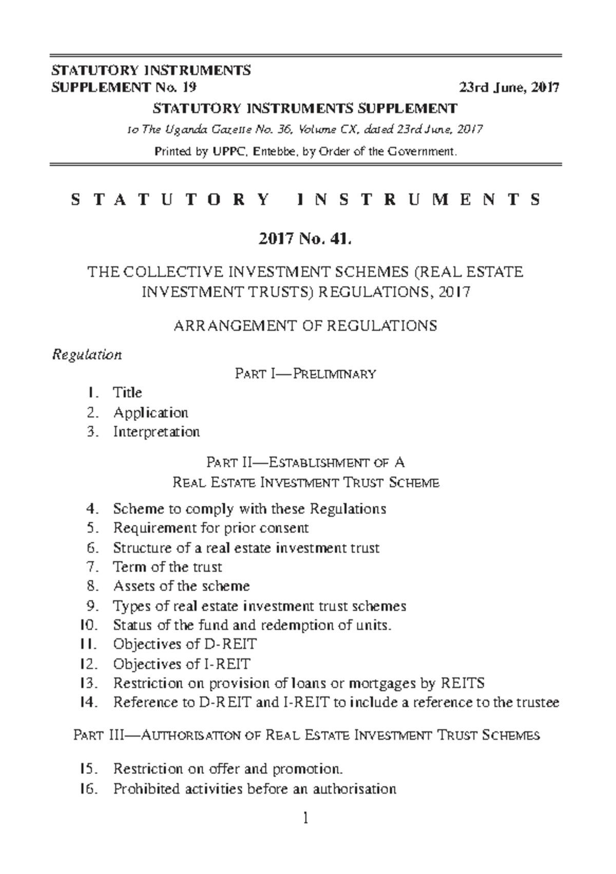 Collective Investment Schemes (REITs) Regulations 2017 - Statutory ...