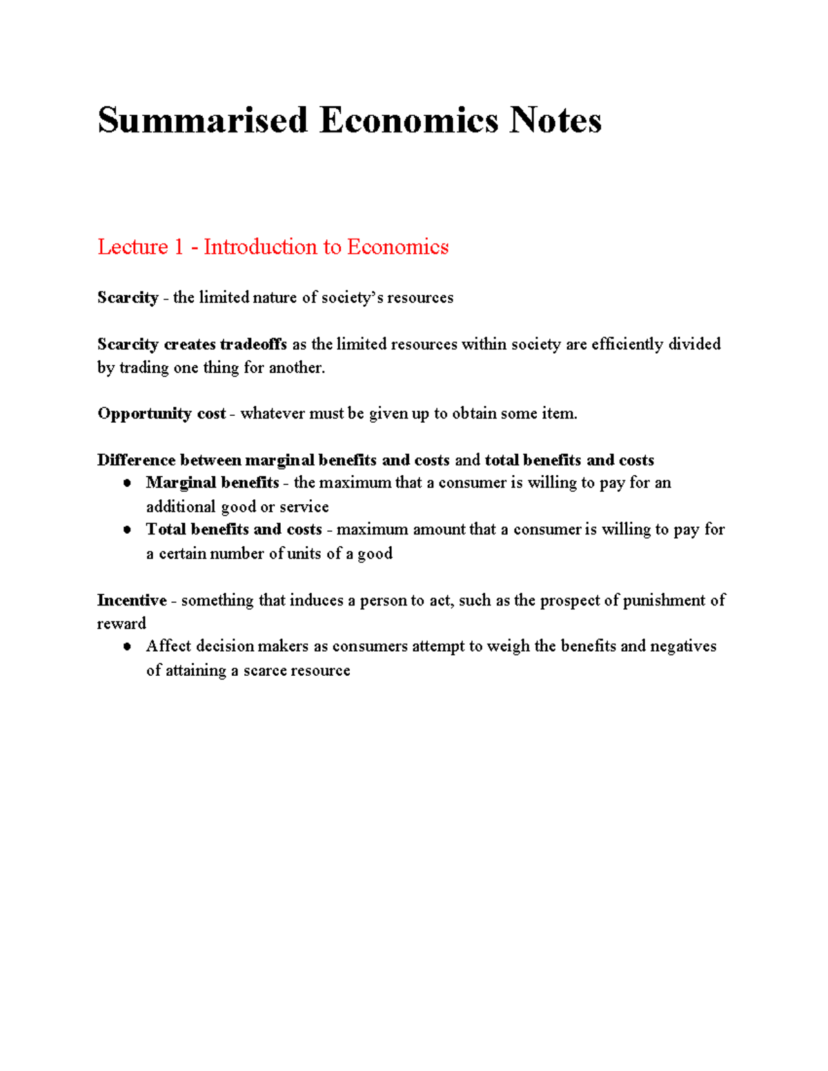 Economics Notes: Introduction Demand and Supply Equilibrium Government ...