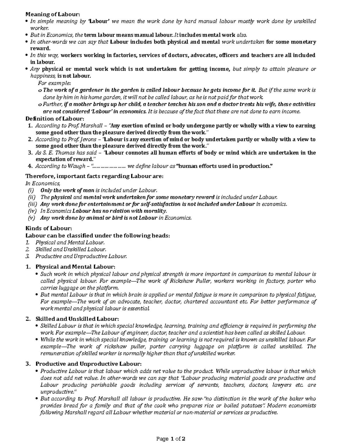 Meaning of Labour - Meaning of Labour: In simple meaning by ‘Labour’ we ...