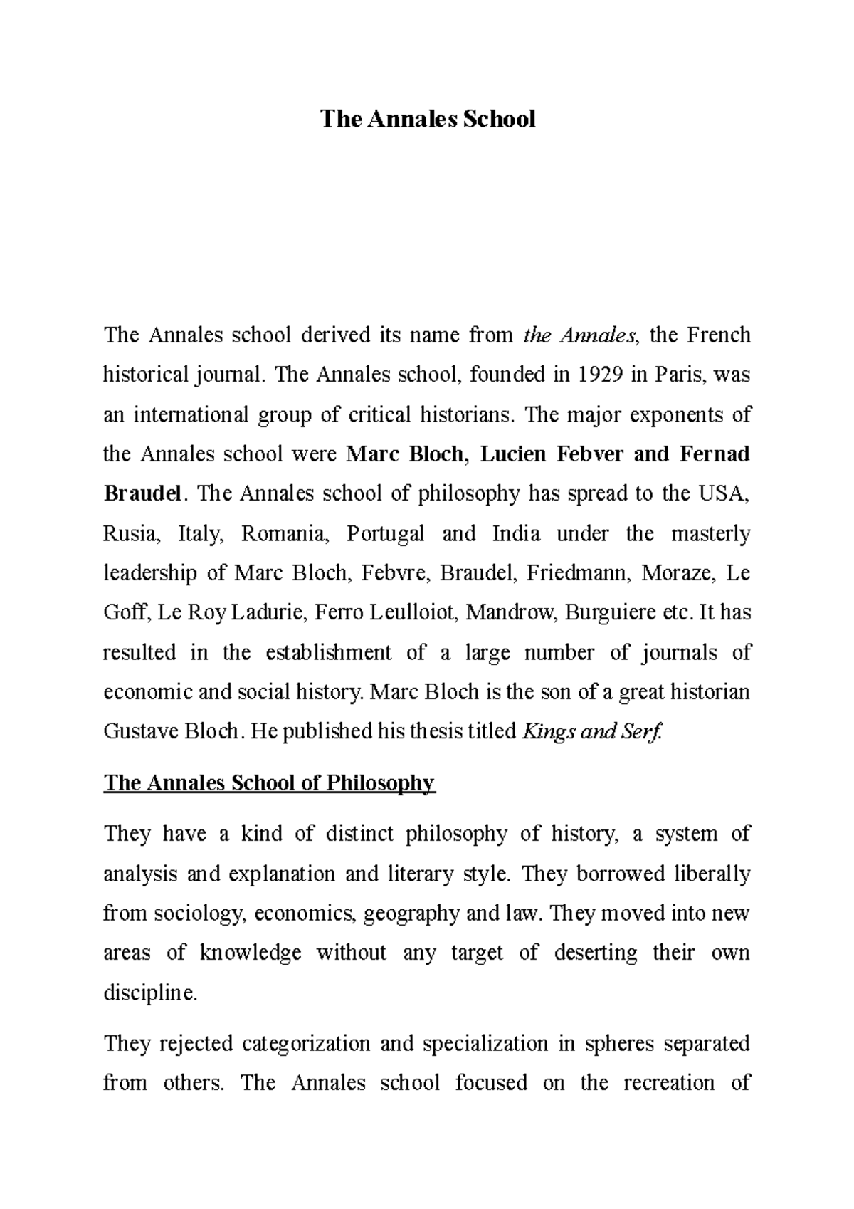 The Annales School: A Comprehensive History Philosophy Analysis - Studocu