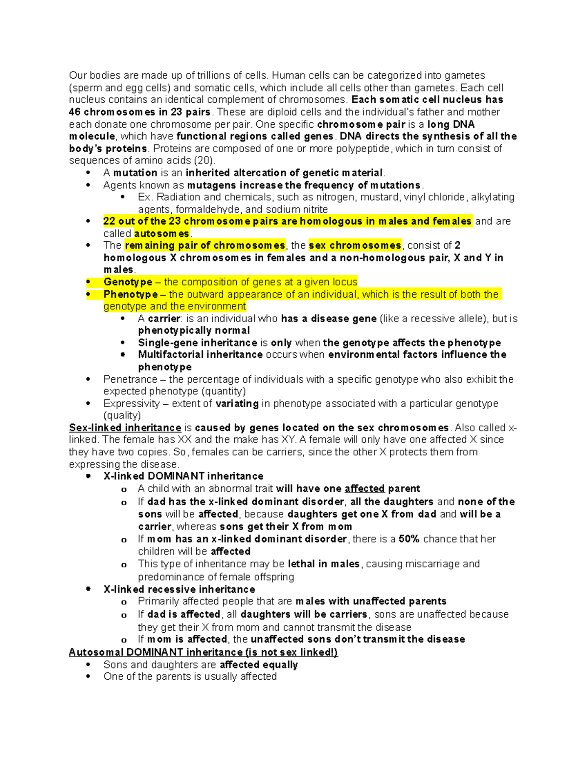 Genetics: Key Concepts and Disorders Overview for BIO101 Final Exam ...