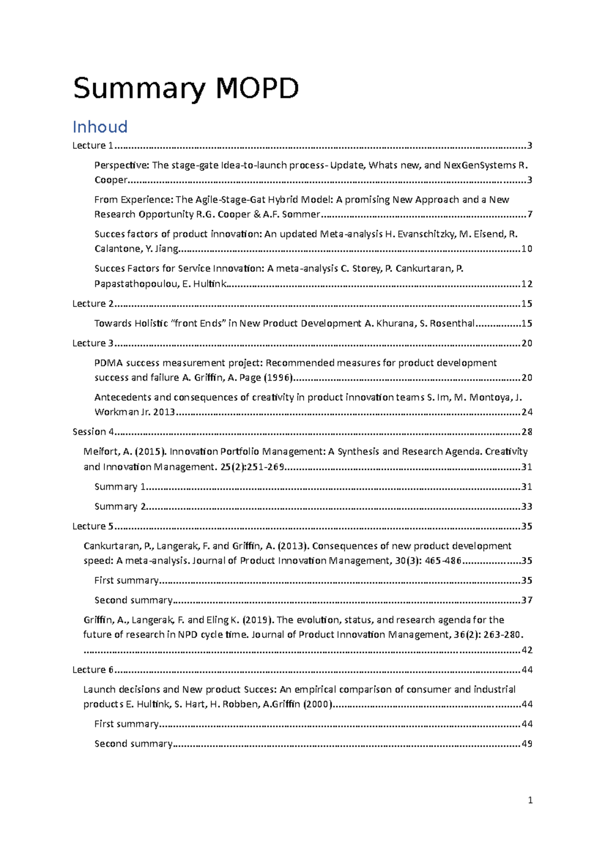 Summary MOPD - Combined Article Overviews for Product Development ...