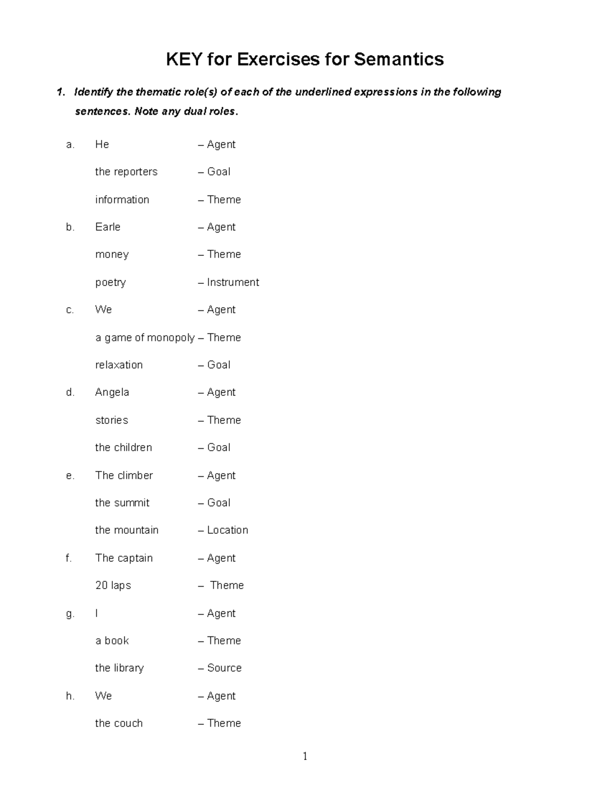 Semantics Exercises (2021) Answer Key and Review Guide - Studocu