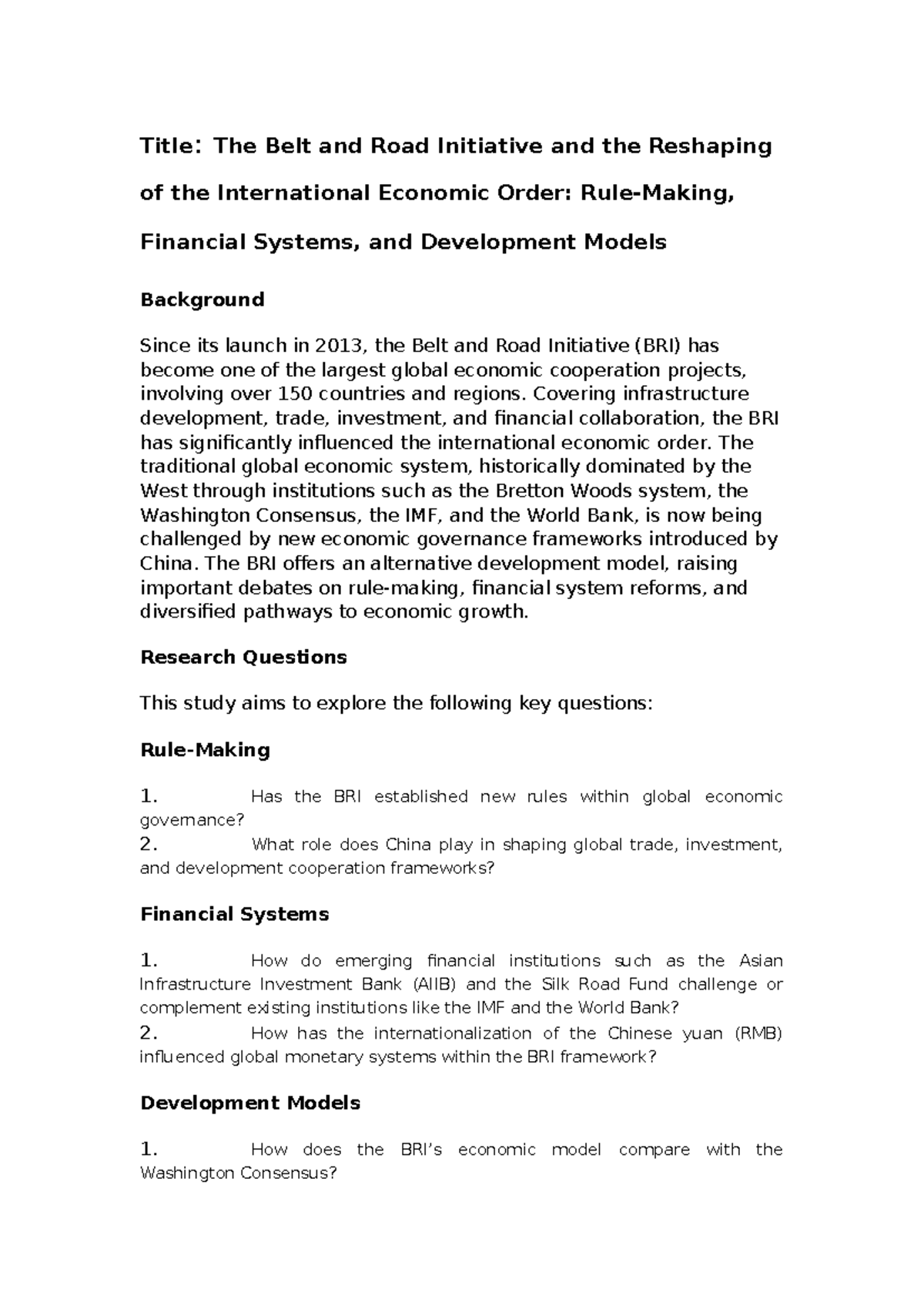 BRI ’s Brief Ux5x Oxj - Title：The Belt and Road Initiative and the ...