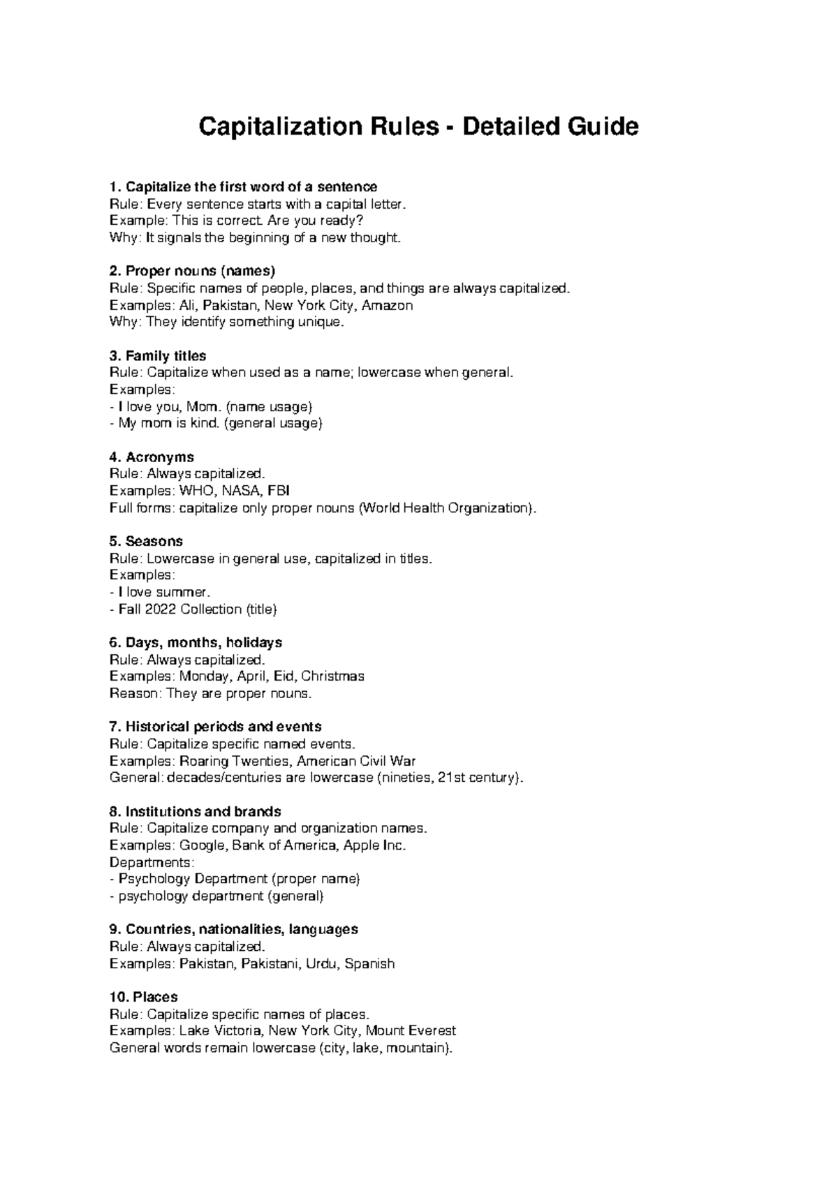 Capitalization Rules Guide: Essential Guidelines for Writing - Studocu