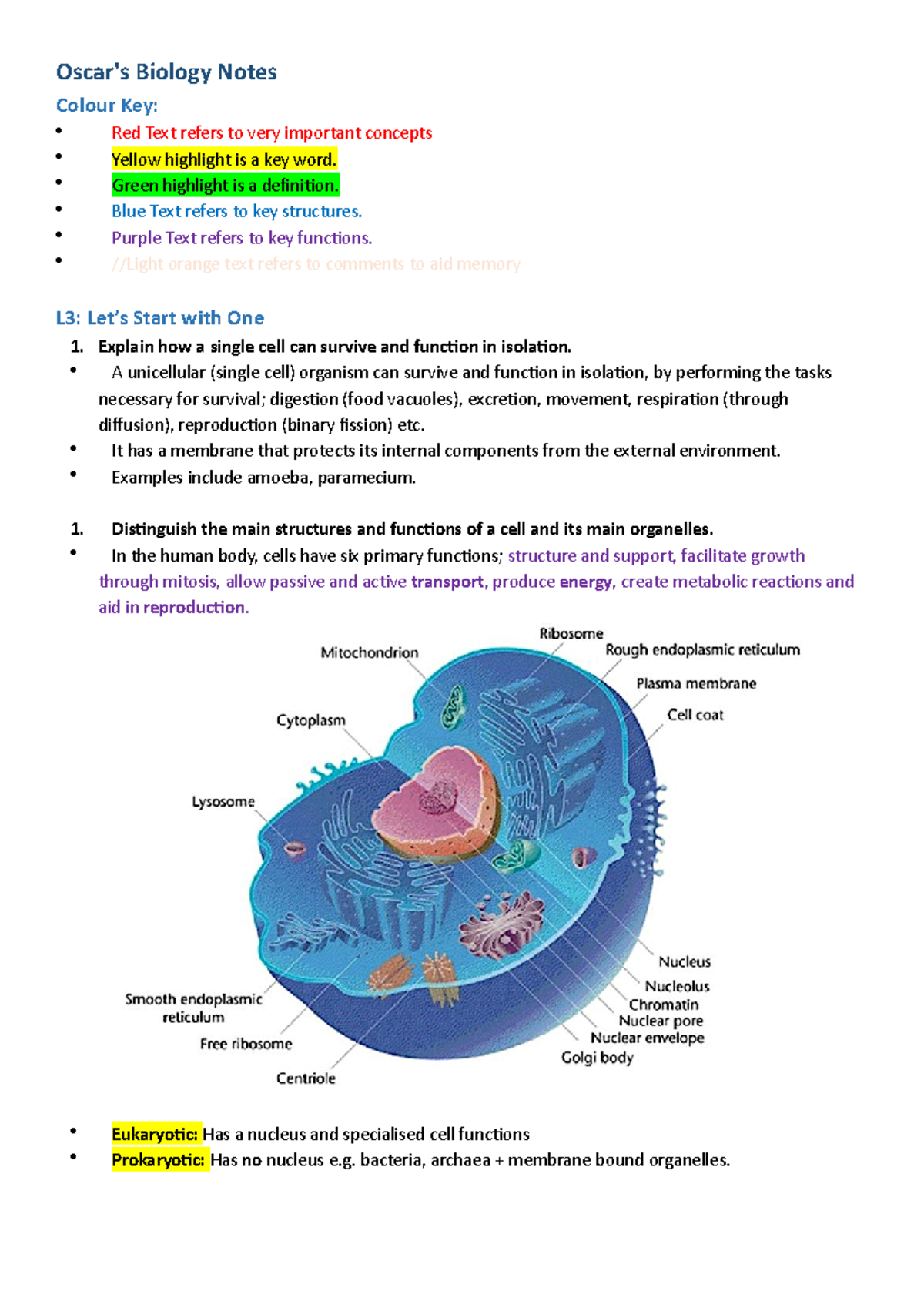 Final Biology Notes - Oscar's Biology Notes Colour Key: Red Text refers ...