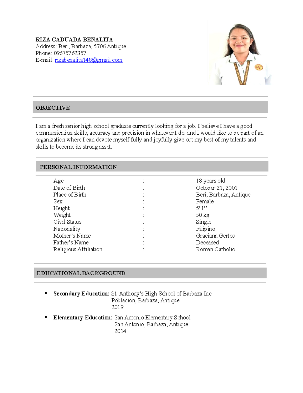 Educational Background In Resume Philippines