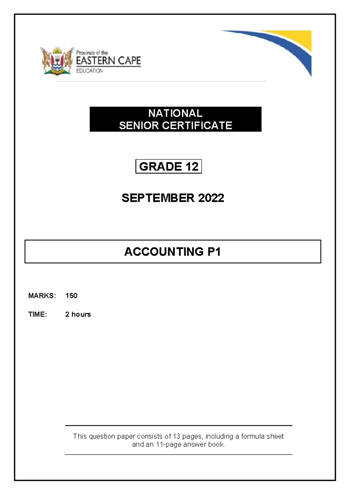 Accounting P1 Grade 12 September 2022 Question Paper - Studocu