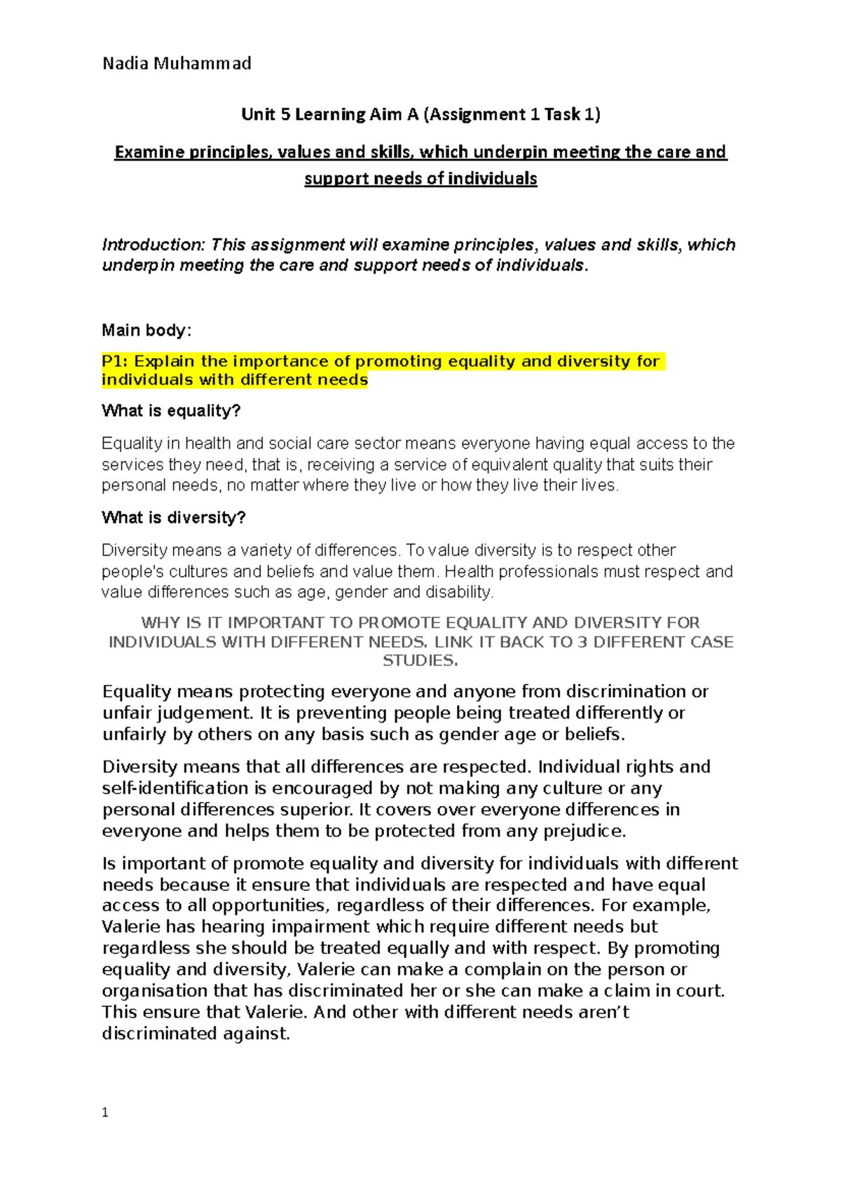 U5 - Meeting Individual Care Needs: Equality, Diversity ...