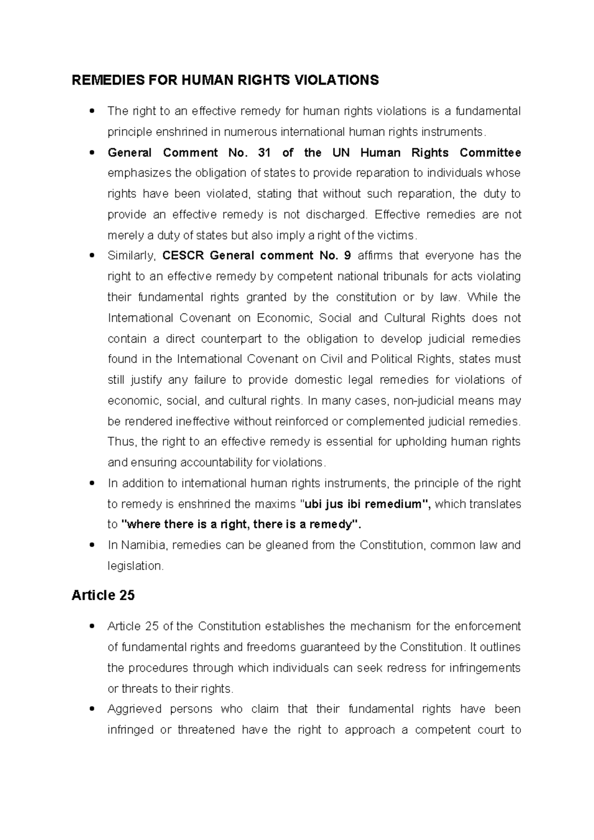 Remedies for Human Rights Violations: Legal Framework in Namibia - Studocu