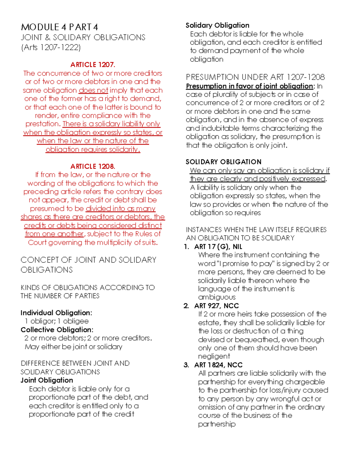 Joint & Solidary Obligations - Obligations Module 4 Part 4 Overview ...